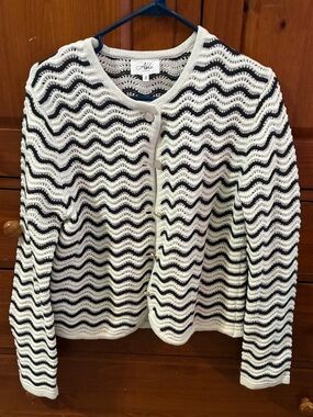 Able Black & White Wave Crochet Cardigan